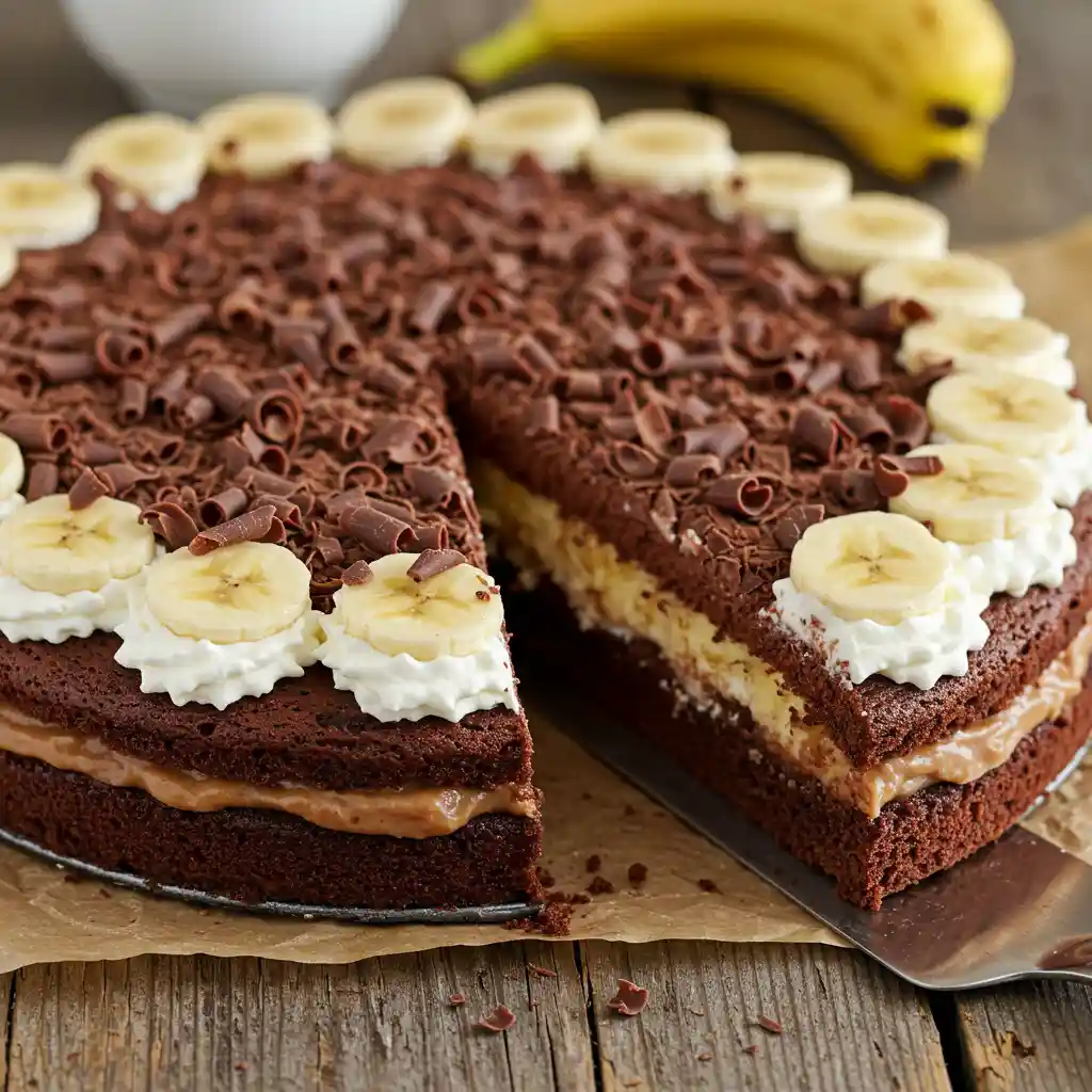 Maulwurfkuchen vom Blech1 Maulwurfkuchen vom Blech mit Sahne und Bananenscheiben
