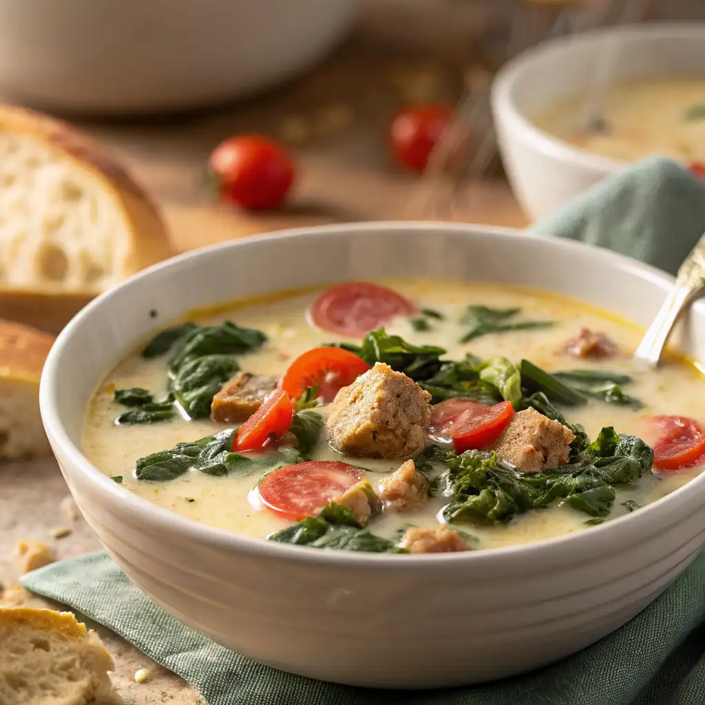 Toskanische Suppe1 Serviervorschlag toskanische Suppe mit frischem Brot