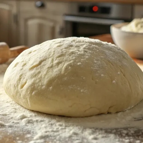 Frisch gekneteter Pizzateig auf einer Holzfläche – pizzateig rezept